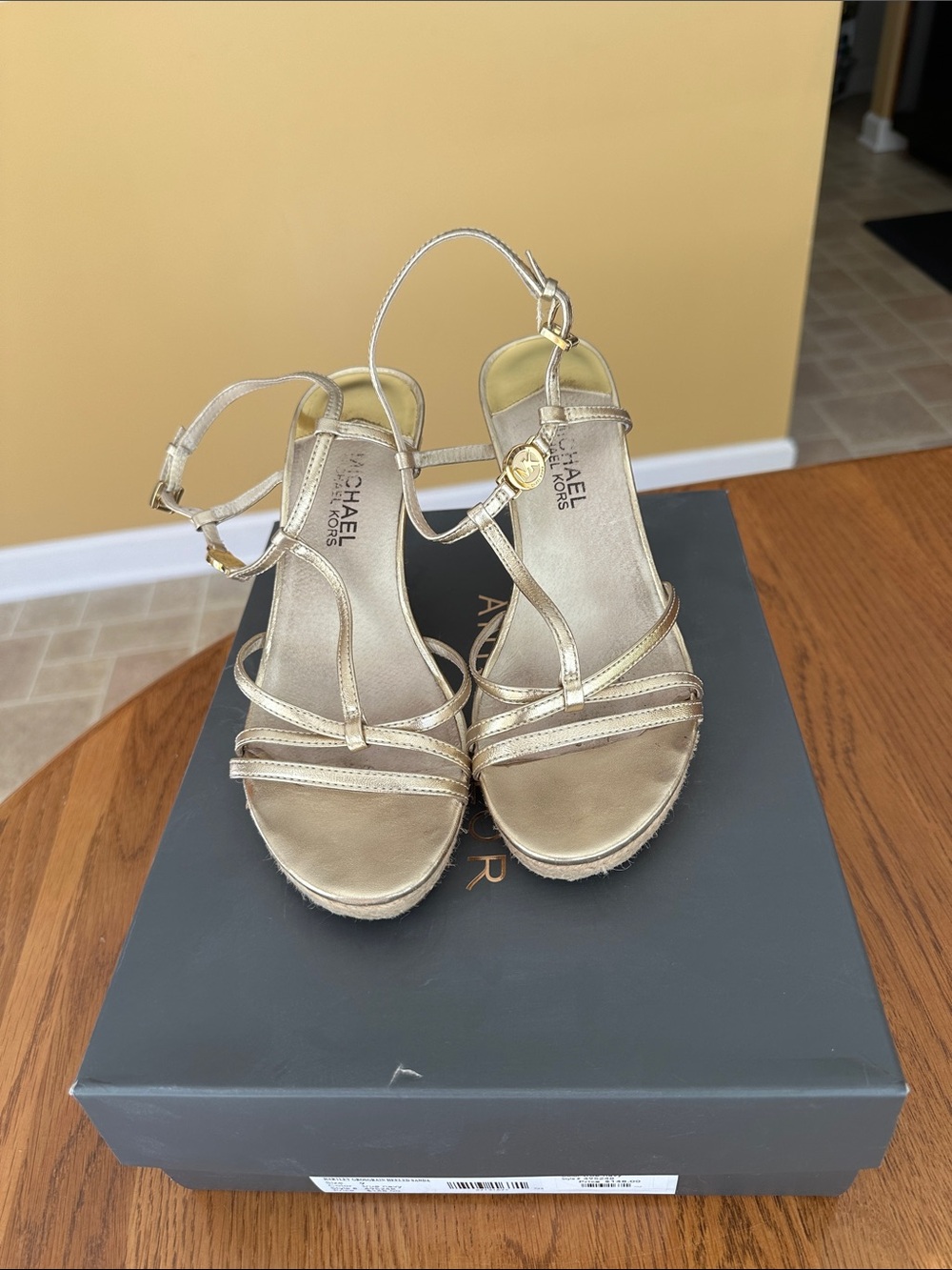Michael Kors Metallic Gold Strappy Wedge Sandals